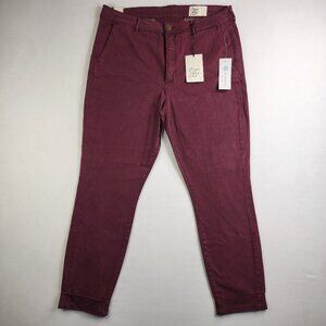 Cosmic Blue Love Pants Womens Sz 32" Waist Burgundy Casual Stretch Cuffed Skinny